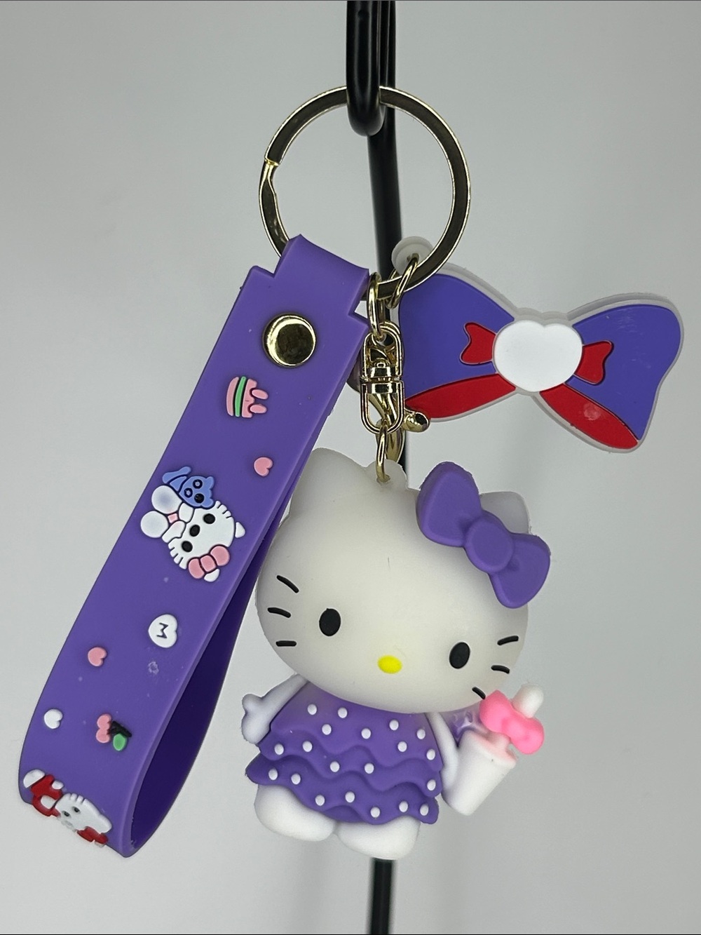 Hello Kitty Purple Dress & Bow Keychain with Strap